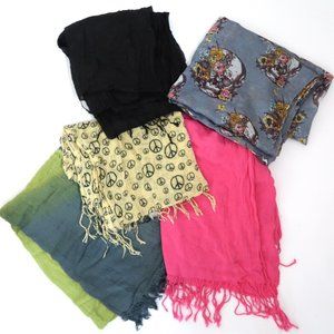 Bundle of 5 assorted scarves Skull Floral Ombre Peace sign